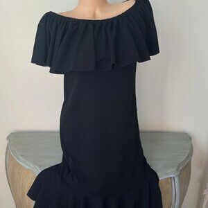 LuLaRoe Cici Mermaid Flounce Dress XL Off Shoulder Solid Black Ruffle Party